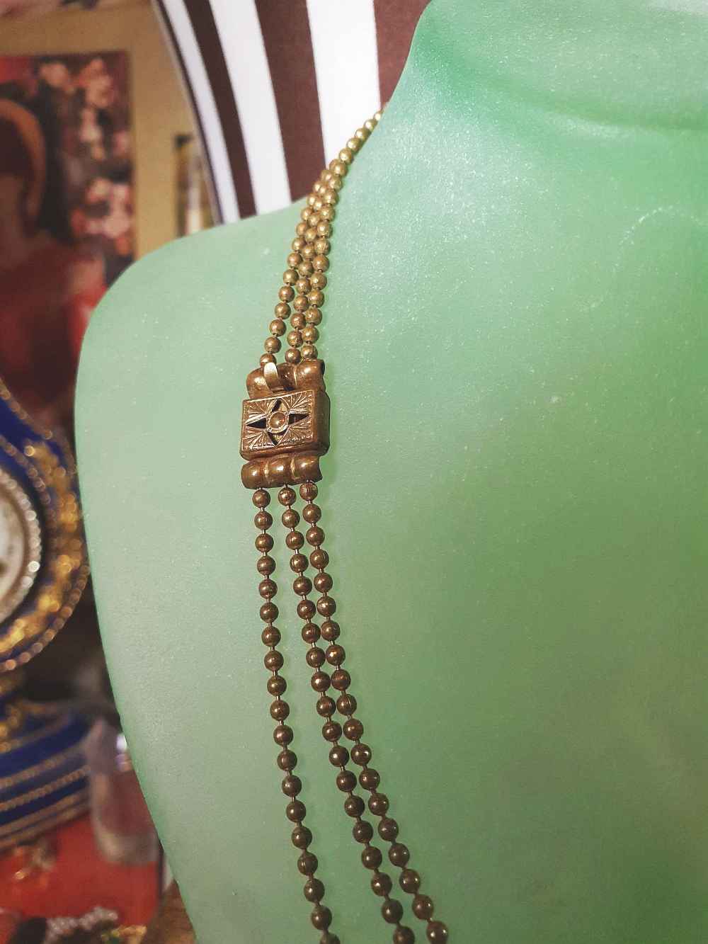 Vintage 1920s Art Deco Necklace Brass Beads Antique Three Tiers Antique