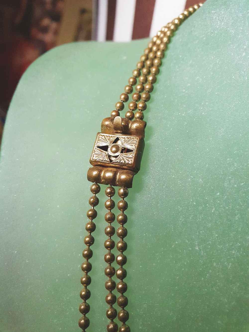 Vintage 1920s Art Deco Necklace Brass Beads Antique Three Tiers Antique