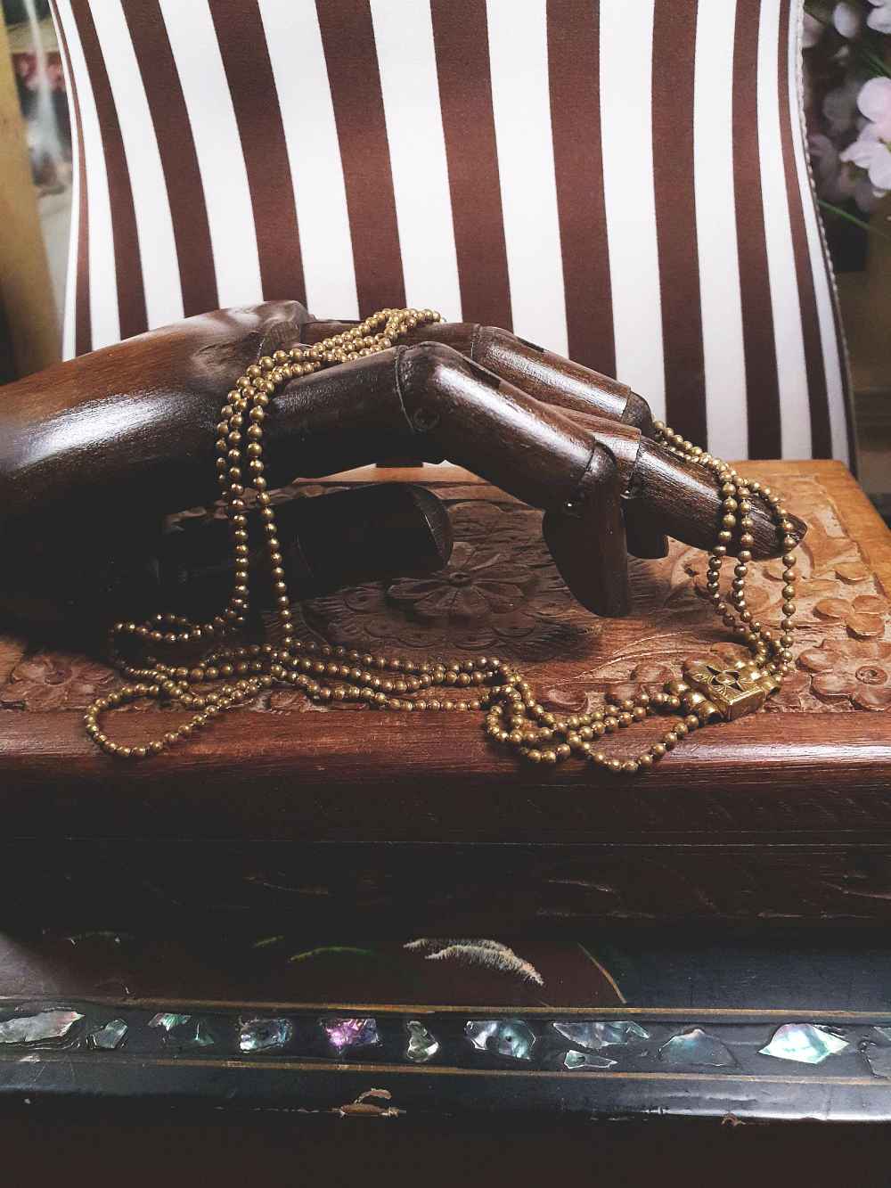 Vintage 1920s Art Deco Necklace Brass Beads Antique Three Tiers Antique