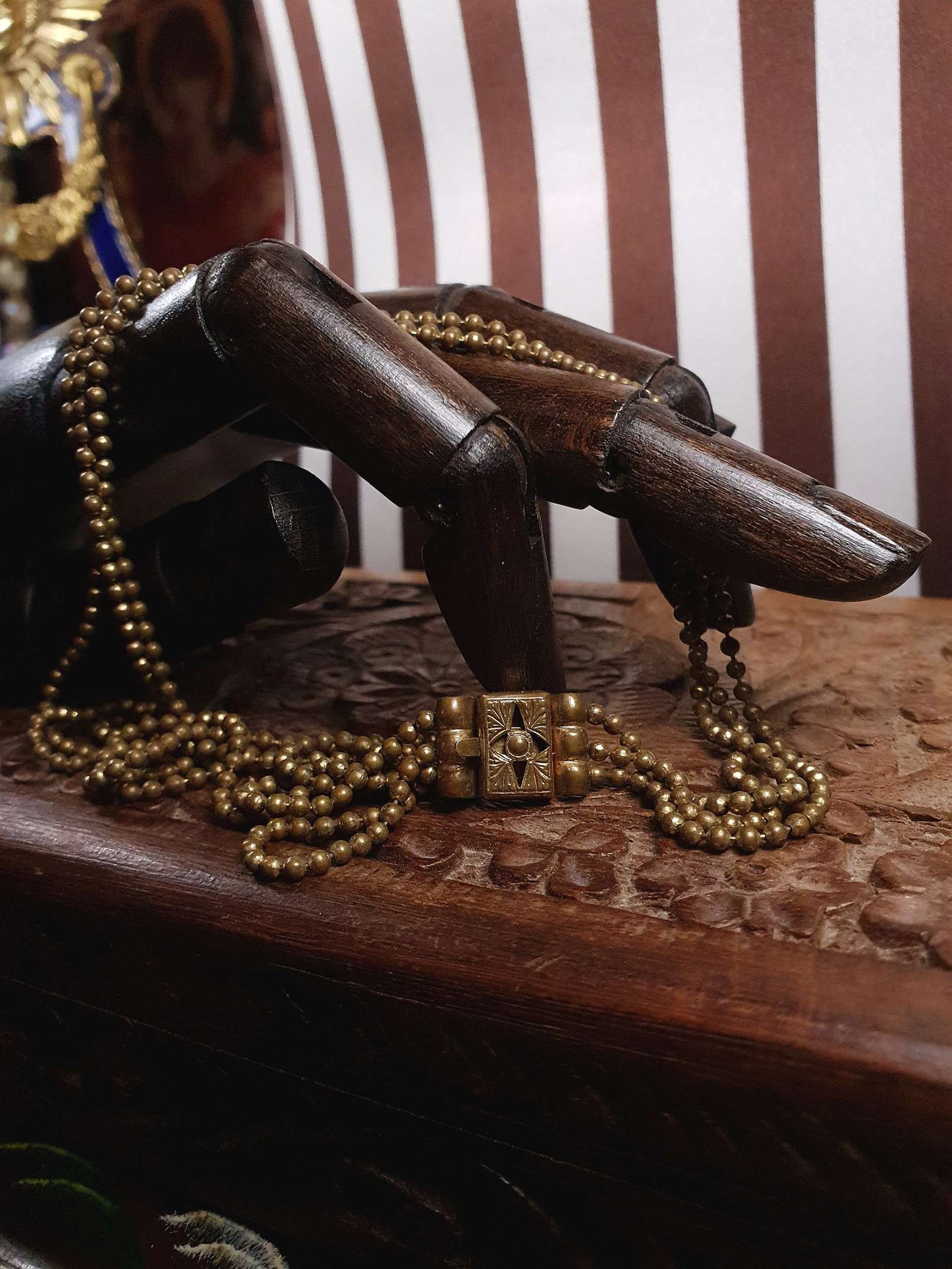 1920s Art Deco Necklace Brass Beads Antique Three Tiers