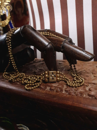 1920s Art Deco Necklace Brass Beads Antique Three Tiers
