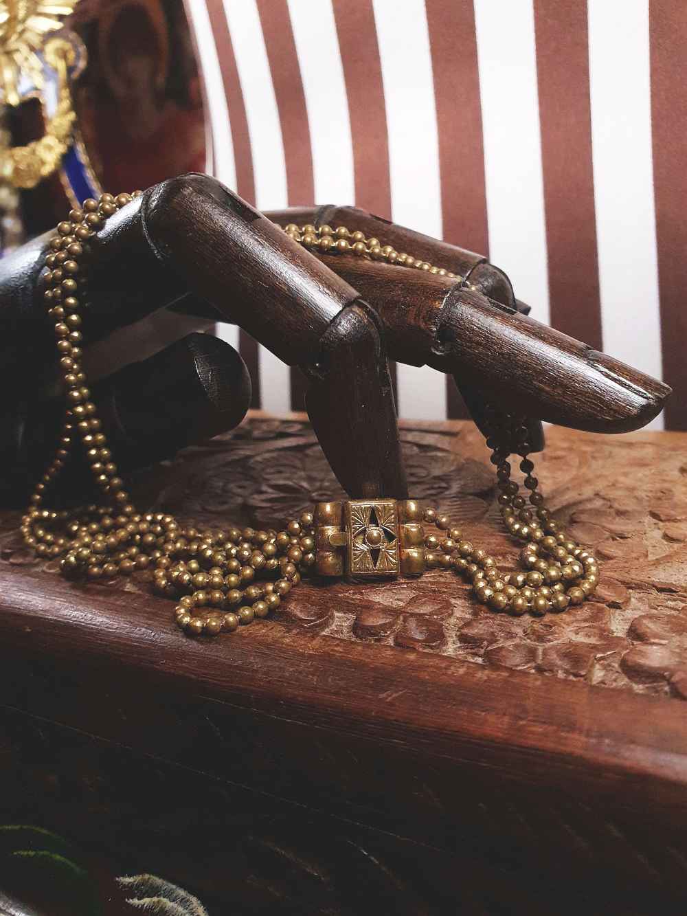 Vintage 1920s Art Deco Necklace Brass Beads Antique Three Tiers Antique