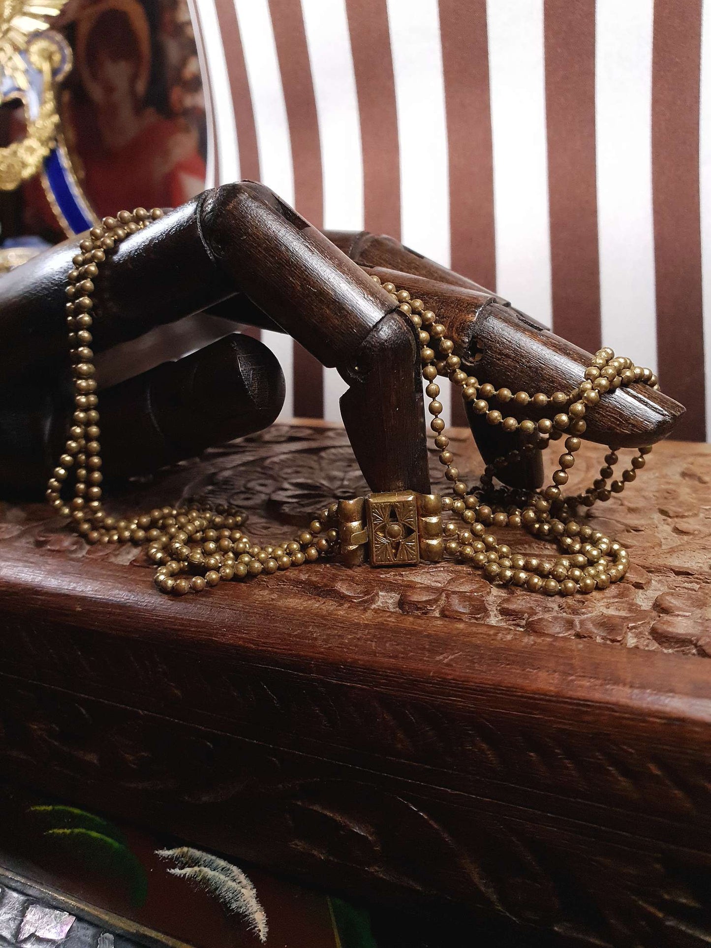 1920s Art Deco Necklace Brass Beads Antique Three Tiers