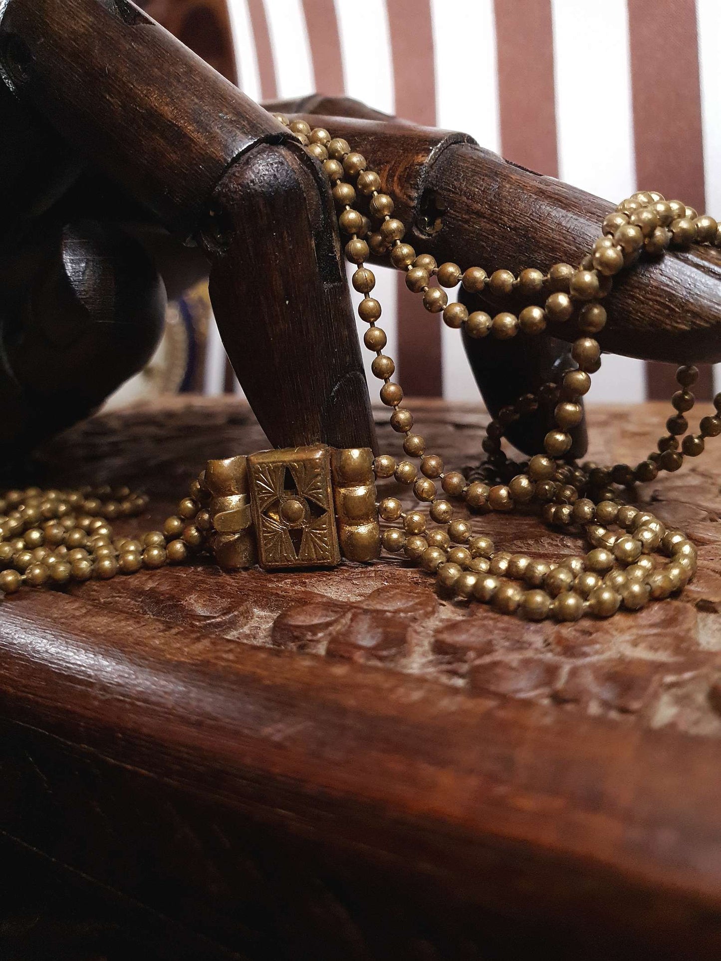 1920s Art Deco Necklace Brass Beads Antique Three Tiers