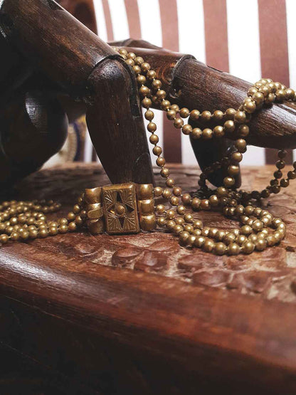 Vintage 1920s Art Deco Necklace Brass Beads Antique Three Tiers Antique