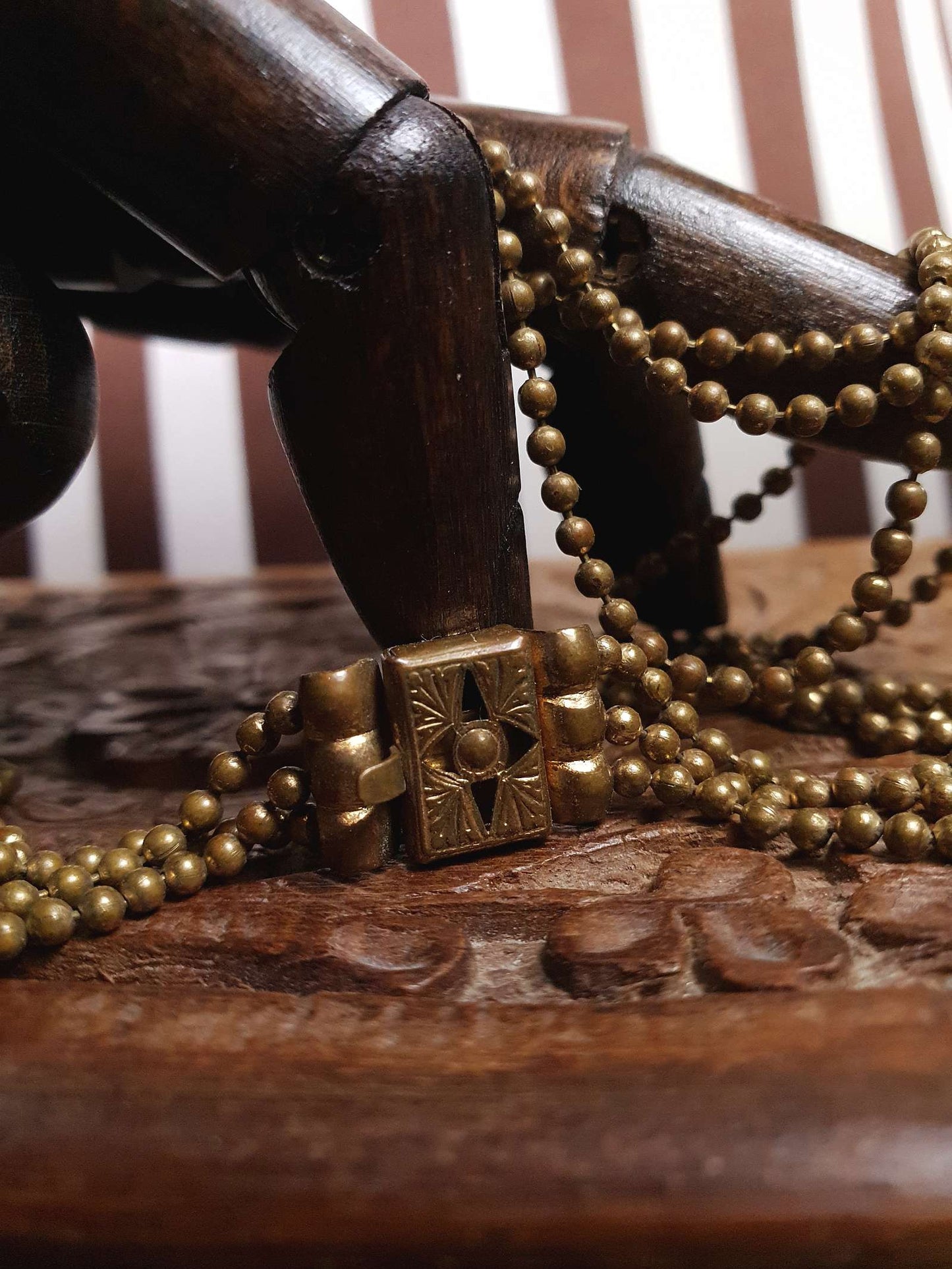 1920s Art Deco Necklace Brass Beads Antique Three Tiers