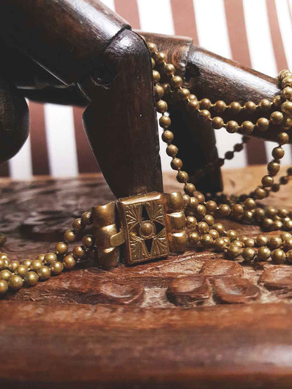 Vintage 1920s Art Deco Necklace Brass Beads Antique Three Tiers Antique