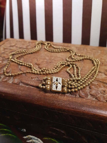 1920s Art Deco Necklace Brass Beads Antique Three Tiers