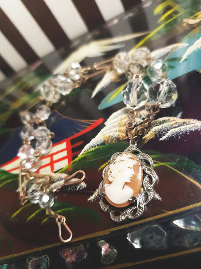 Vintage Art Deco Crystal Cameo Necklace Pendant 1920s Antique