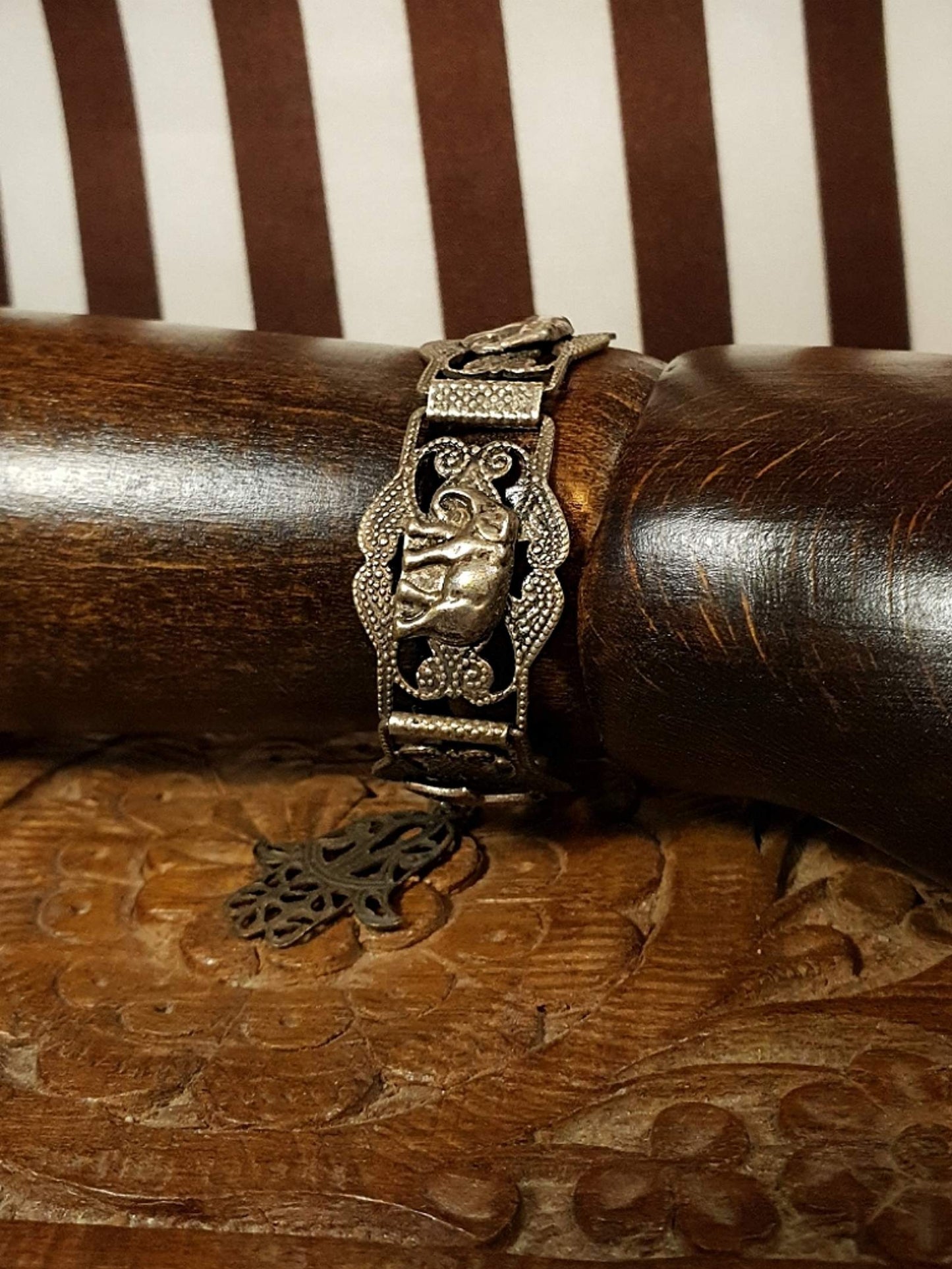 Vintage 1920s Silver Elephant Bracelet Antique Marked Boho Bohemian Algerian