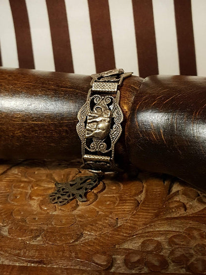 Vintage 1920s Silver Elephant Bracelet Antique Marked Boho Bohemian Algerian