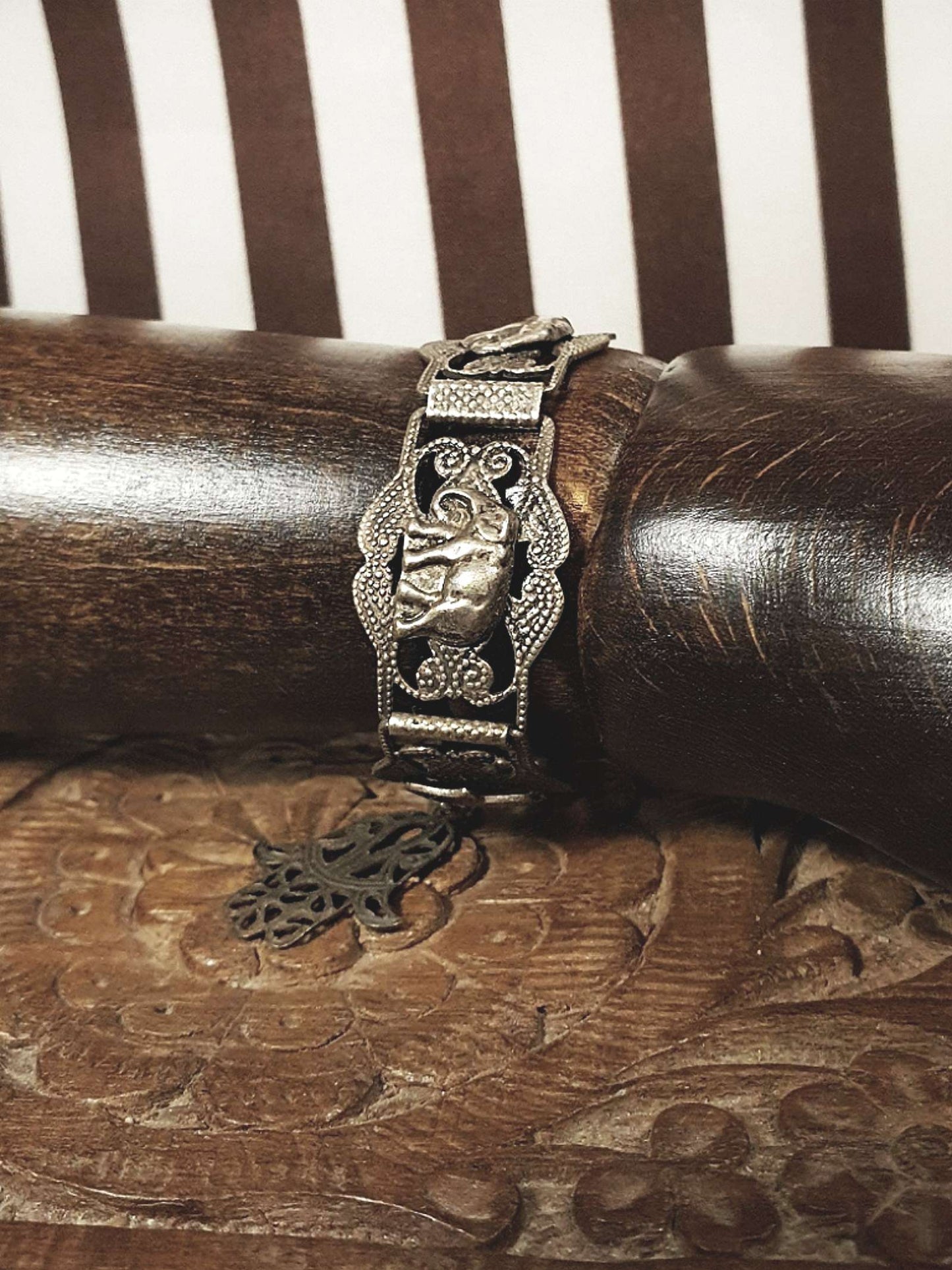 Vintage 1920s Silver Elephant Bracelet Antique Marked Boho Bohemian