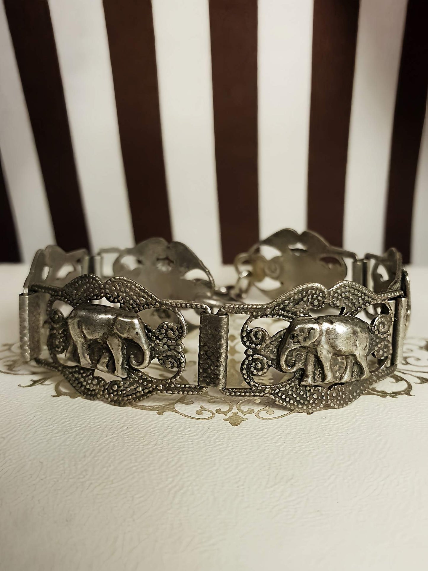 Vintage 1920s Silver Elephant Bracelet Antique Marked Boho Bohemian Algerian