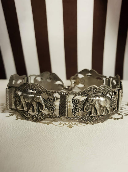 Vintage 1920s Silver Elephant Bracelet Antique Marked Boho Bohemian Algerian