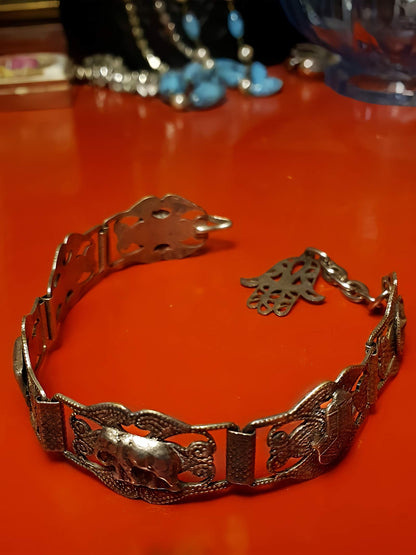 Vintage 1920s Silver Elephant Bracelet Antique Marked Boho Bohemian Algerian