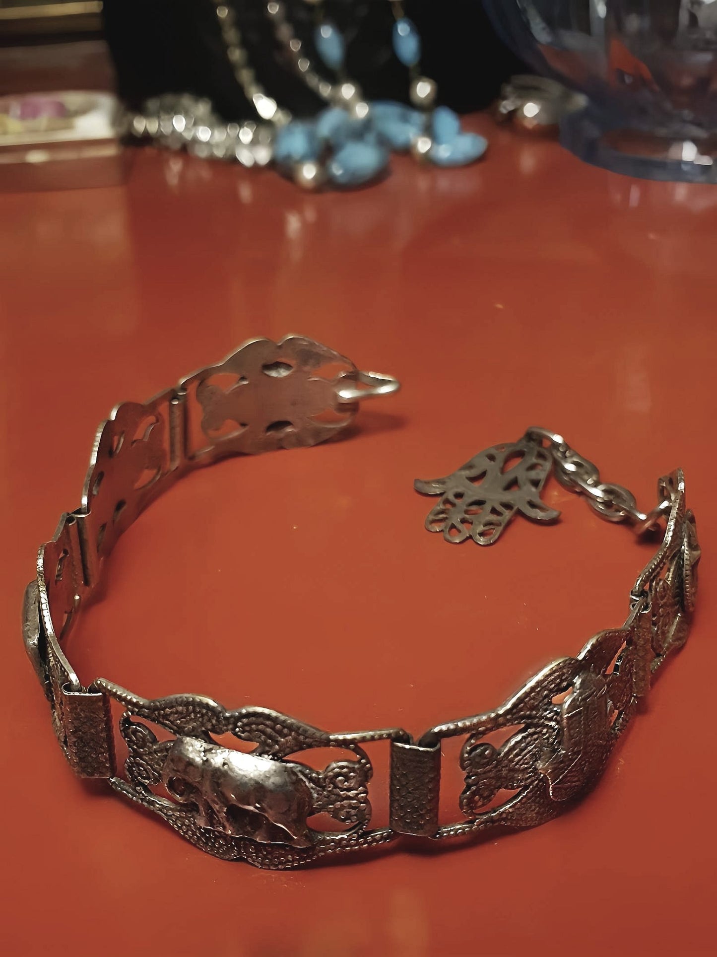 Vintage 1920s Silver Elephant Bracelet Antique Marked Boho Bohemian