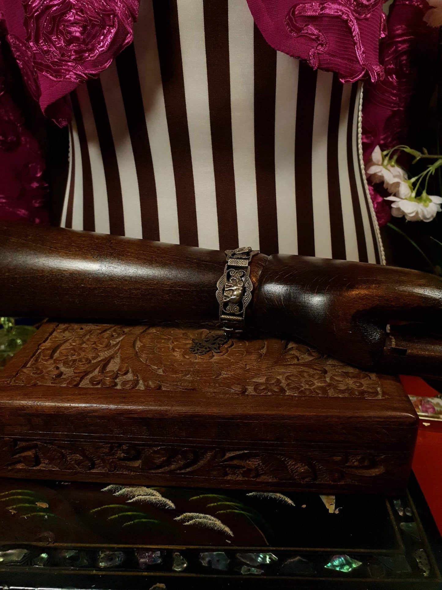 Vintage 1920s Silver Elephant Bracelet Antique Marked Boho Bohemian Algerian