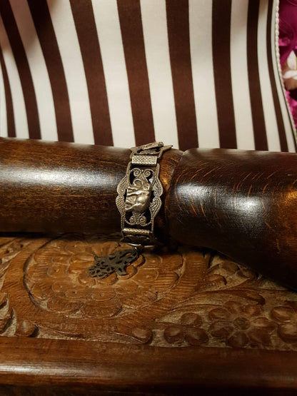 Vintage 1920s Silver Elephant Bracelet Antique Marked Boho Bohemian Algerian