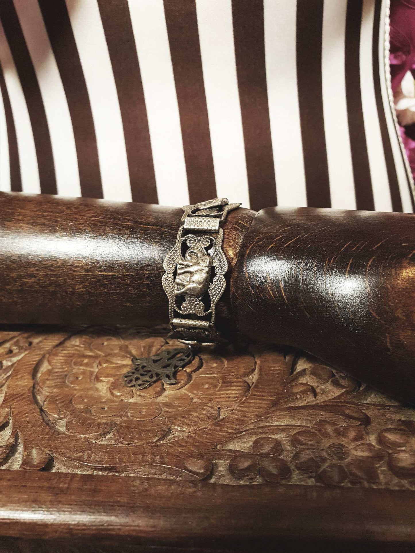 Vintage 1920s Silver Elephant Bracelet Antique Marked Boho Bohemian