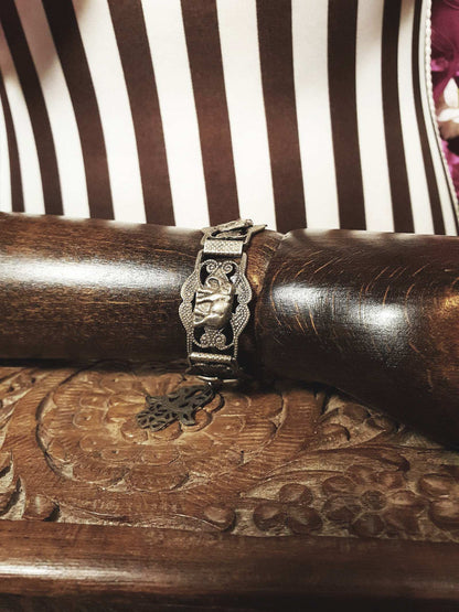 Vintage 1920s Silver Elephant Bracelet Antique Marked Boho Bohemian