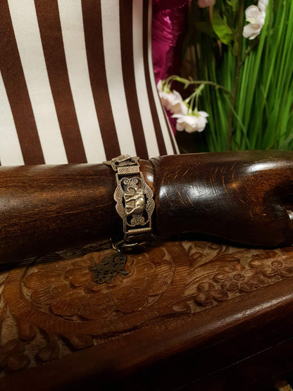 Vintage 1920s Silver Elephant Bracelet Antique Marked Boho Bohemian Algerian