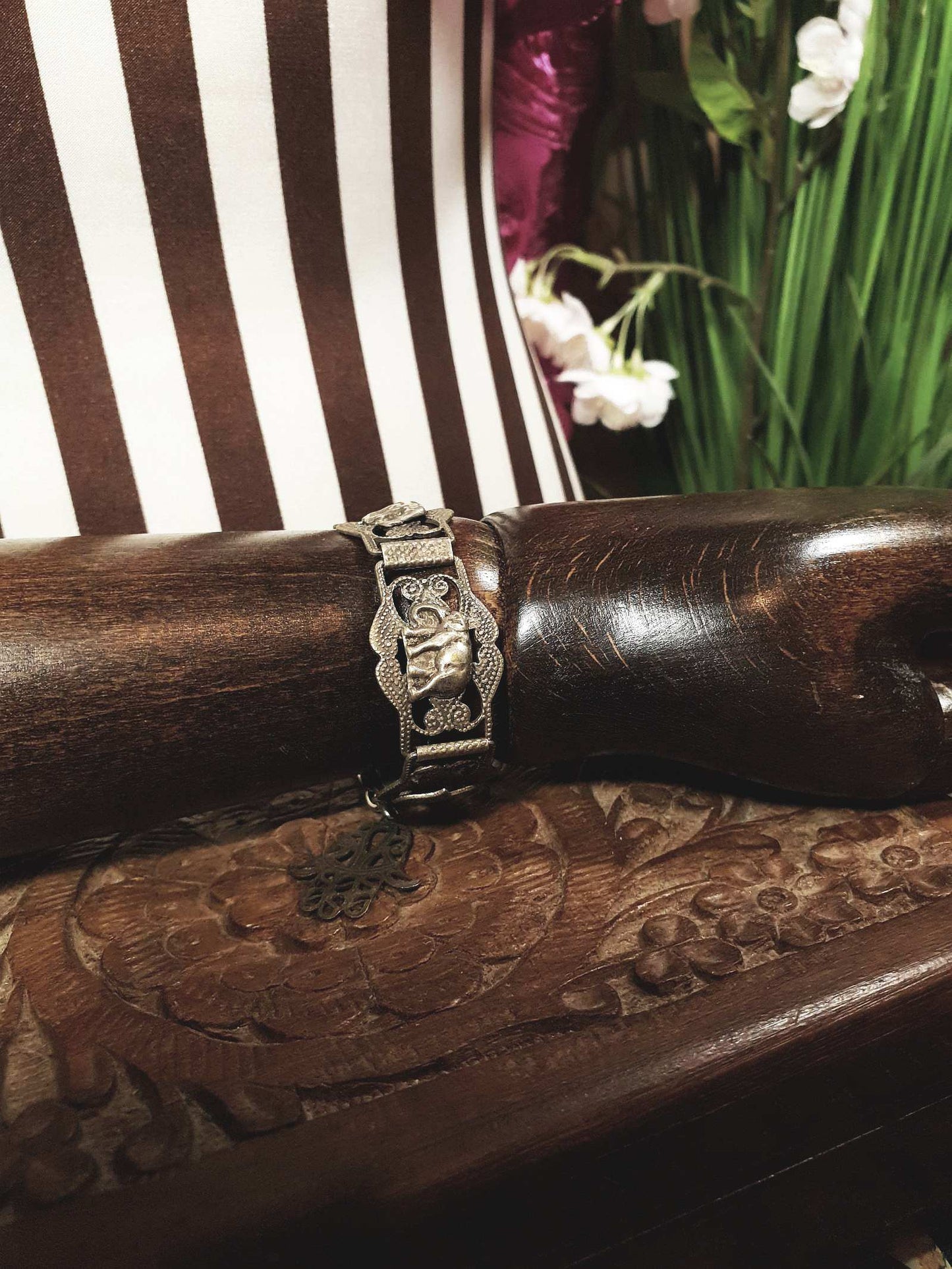 Vintage 1920s Silver Elephant Bracelet Antique Marked Boho Bohemian