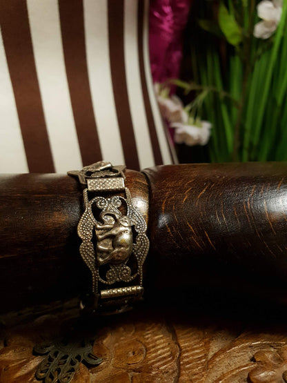 Vintage 1920s Silver Elephant Bracelet Antique Marked Boho Bohemian Algerian