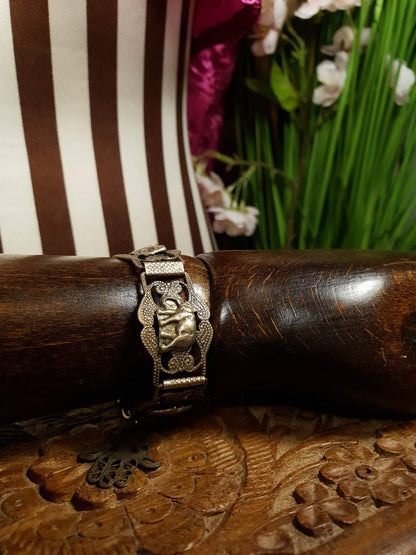 Vintage 1920s Silver Elephant Bracelet Antique Marked Boho Bohemian Algerian