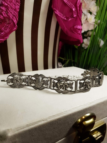 Vintage 1920s Silver Elephant Bracelet Antique Marked Boho Bohemian Algerian