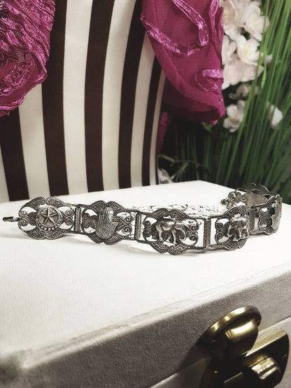 Vintage 1920s Silver Elephant Bracelet Antique Marked Boho Bohemian