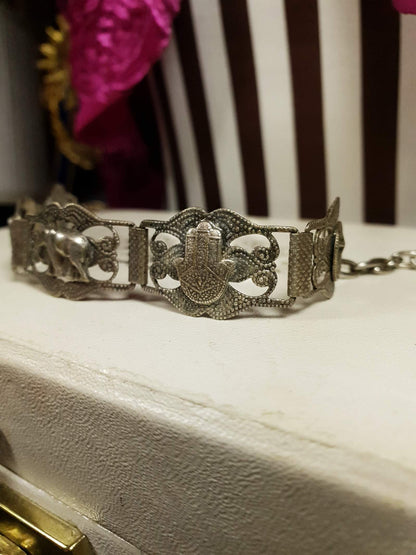 Vintage 1920s Silver Elephant Bracelet Antique Marked Boho Bohemian Algerian