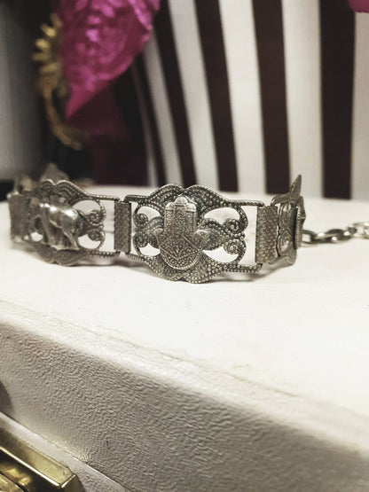 Vintage 1920s Silver Elephant Bracelet Antique Marked Boho Bohemian