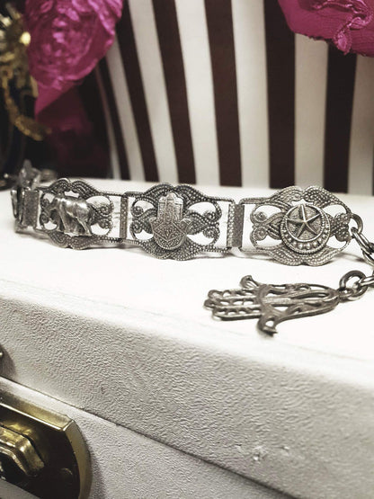 Vintage 1920s Silver Elephant Bracelet Antique Marked Boho Bohemian