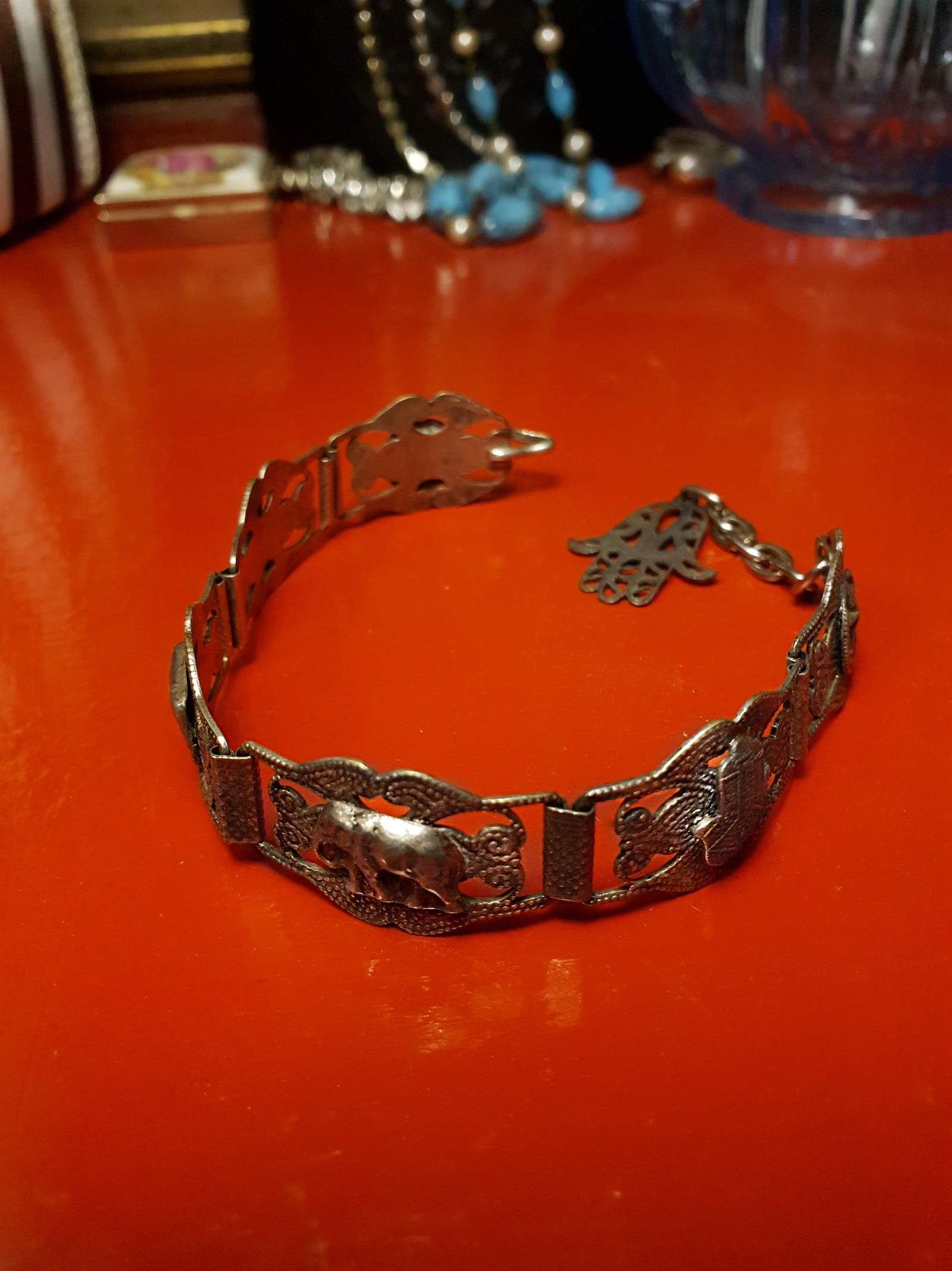 Vintage 1920s Silver Elephant Bracelet Antique Marked Boho Bohemian Algerian