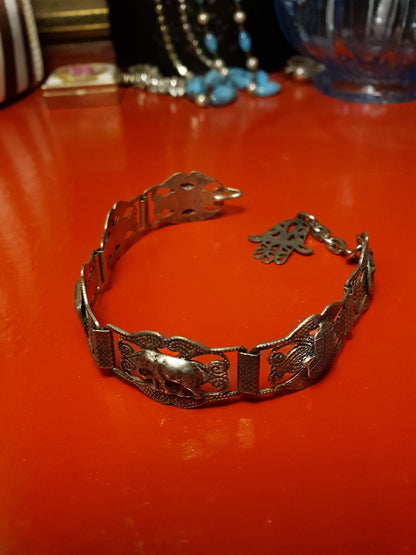 Vintage 1920s Silver Elephant Bracelet Antique Marked Boho Bohemian Algerian