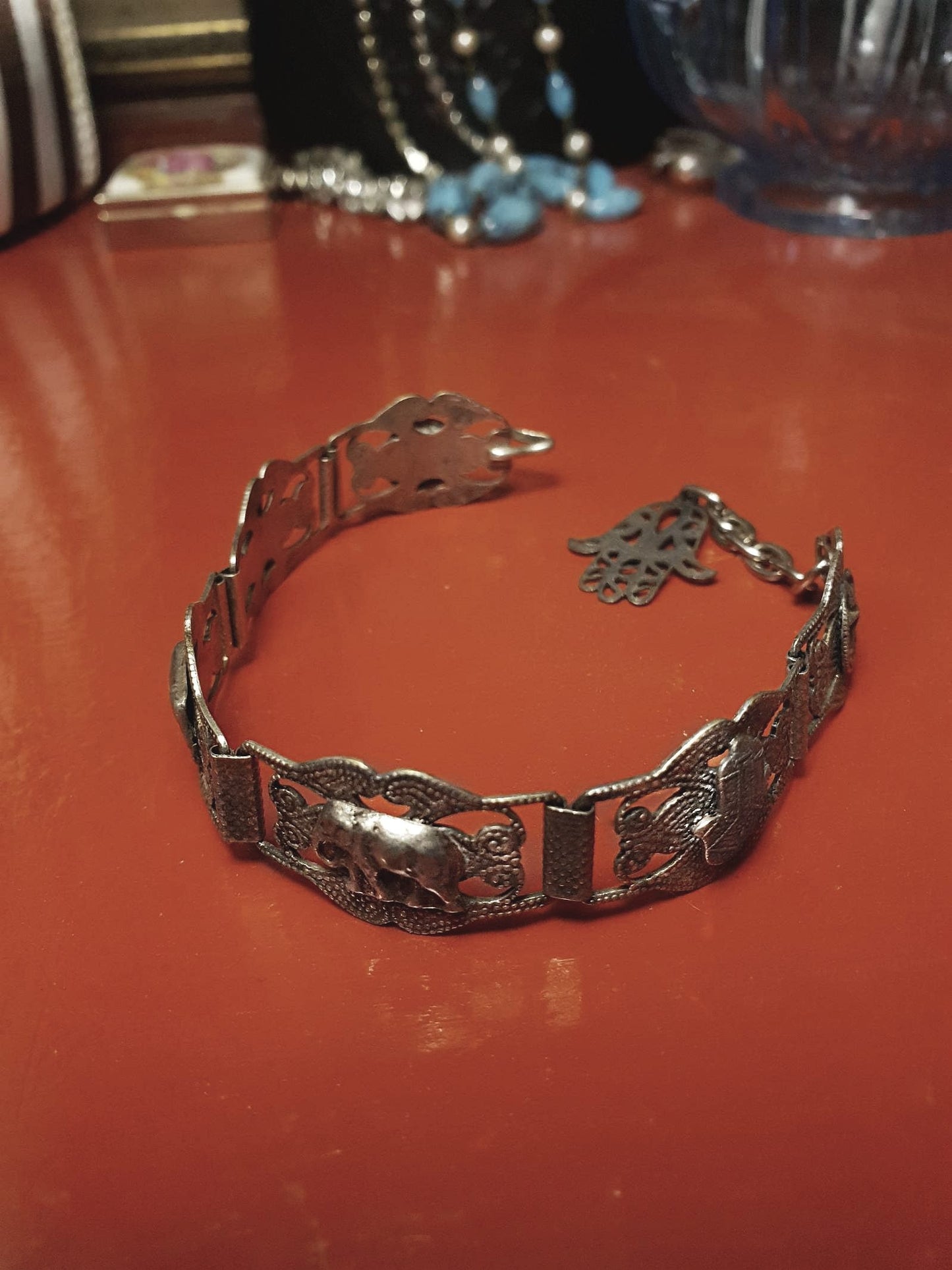 Vintage 1920s Silver Elephant Bracelet Antique Marked Boho Bohemian