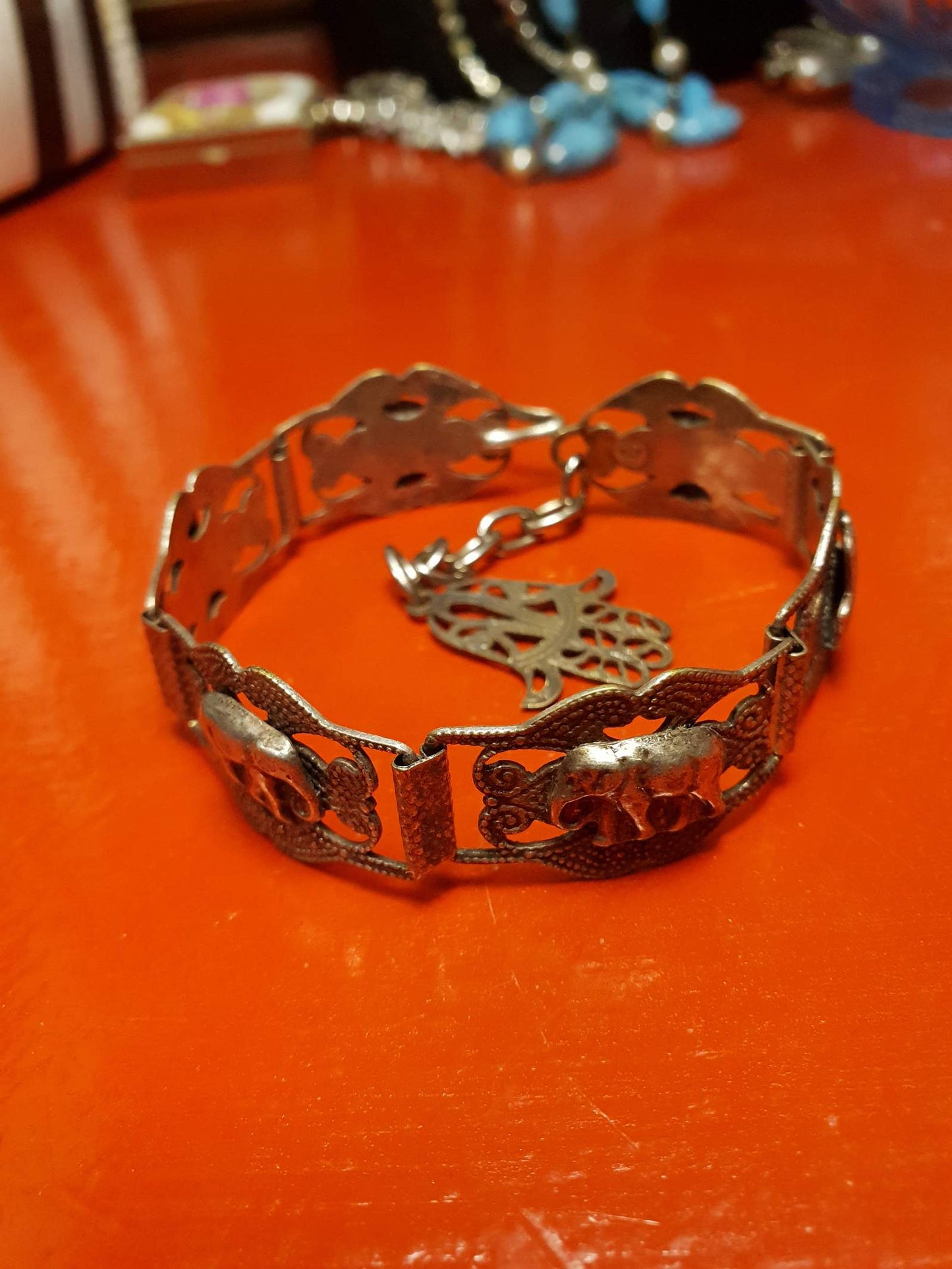 Vintage 1920s Silver Elephant Bracelet Antique Marked Boho Bohemian Algerian