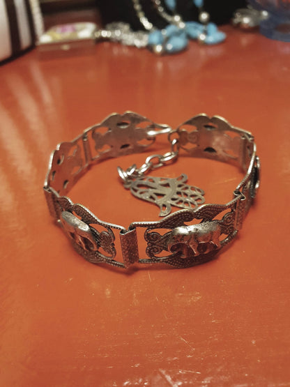 Vintage 1920s Silver Elephant Bracelet Antique Marked Boho Bohemian