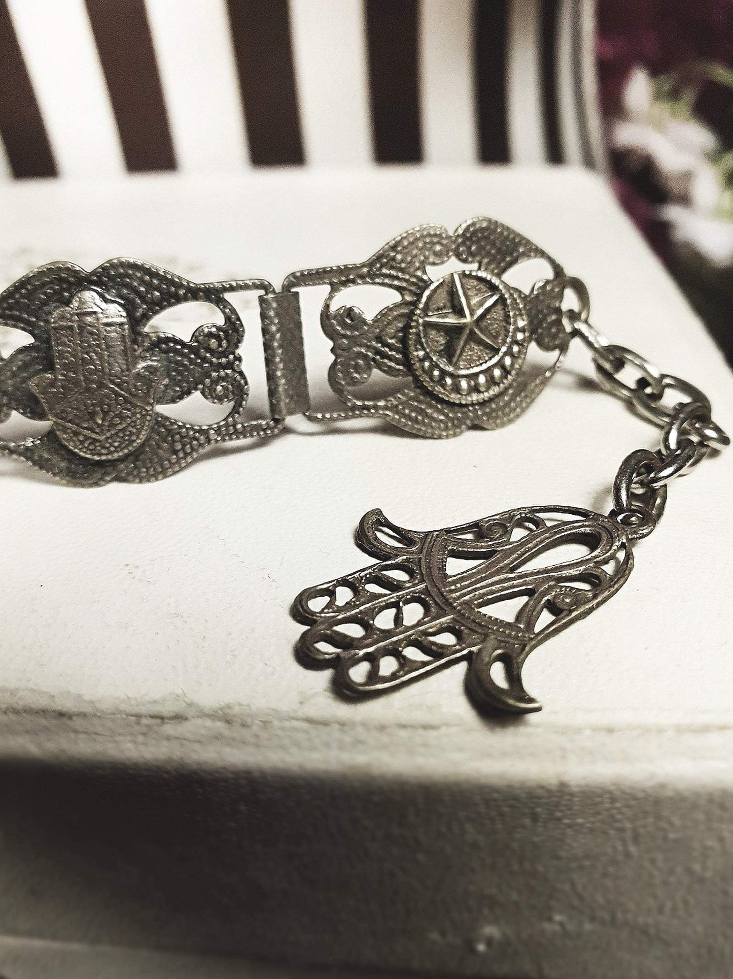Vintage 1920s Silver Elephant Bracelet Antique Marked Boho Bohemian