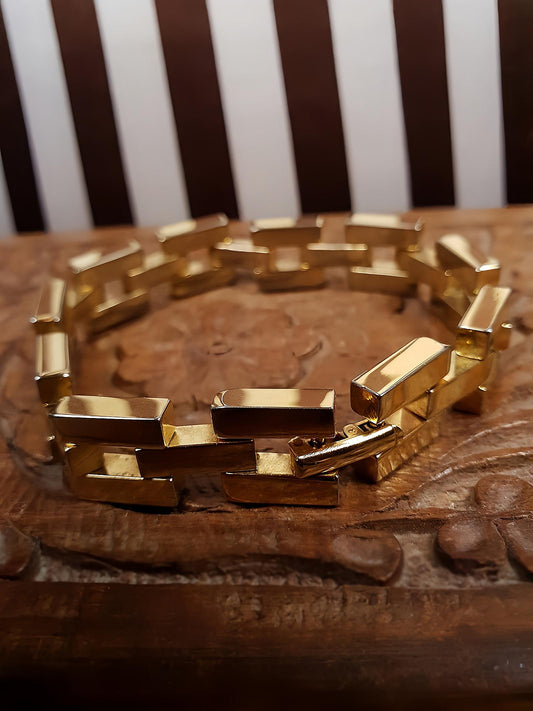 Vintage 1950s 18K Gold RGP Tank Bracelet Modernist MCM - Rolled Gold Plated