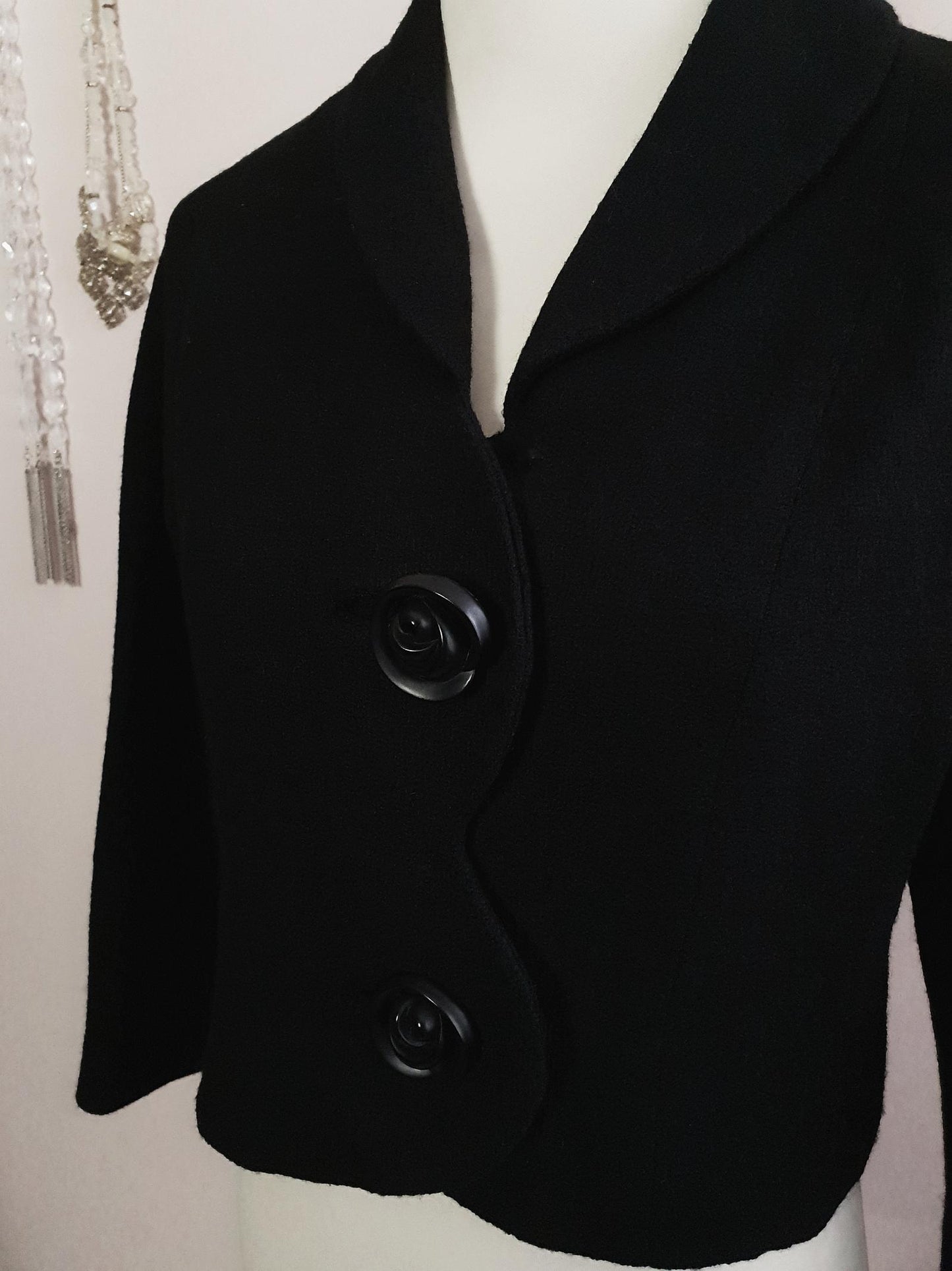 Rare Vintage 1950s Beautiful Black Wool Jacket - Size 12