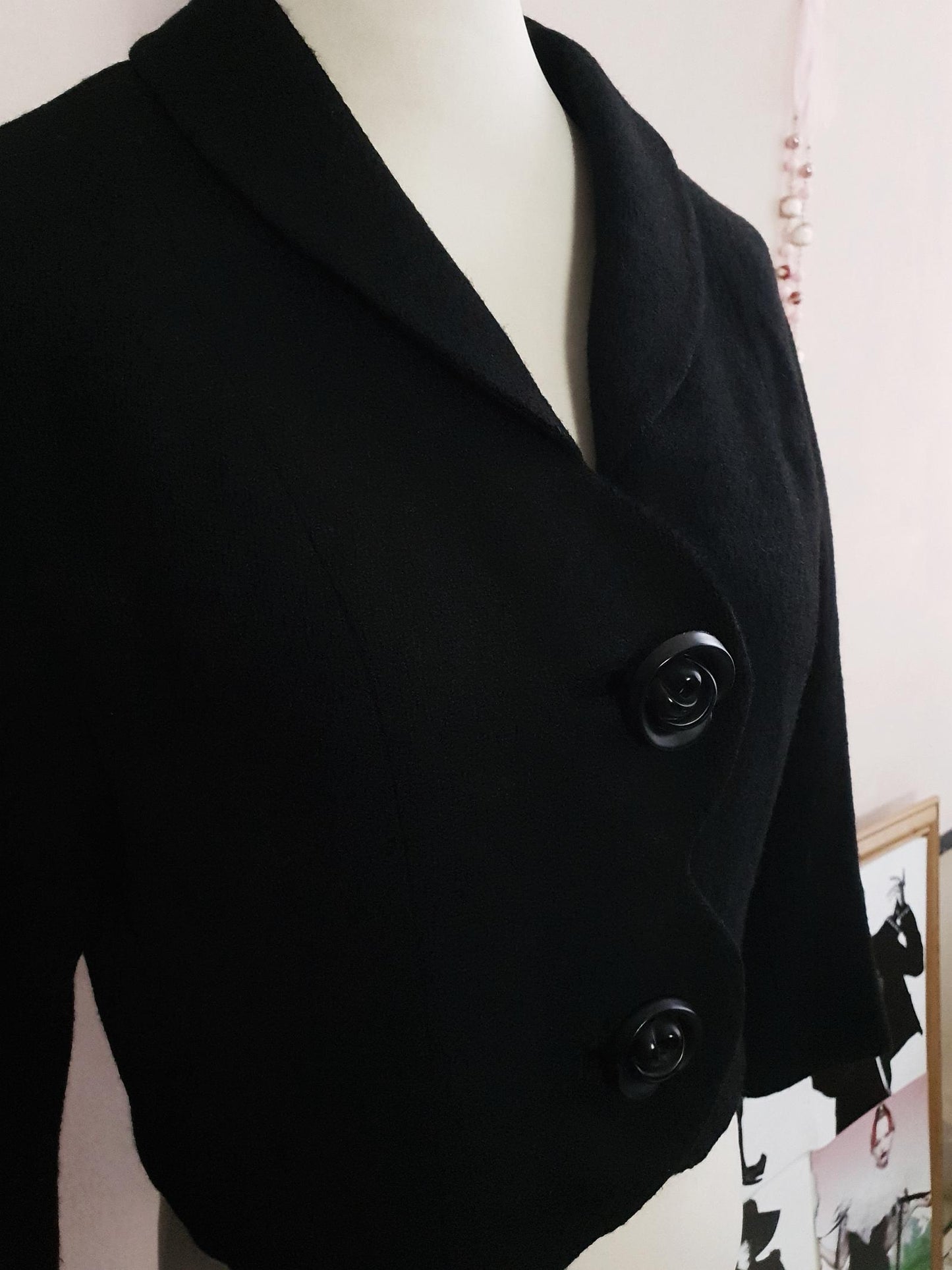 Rare Vintage 1950s Beautiful Black Wool Jacket - Size 12