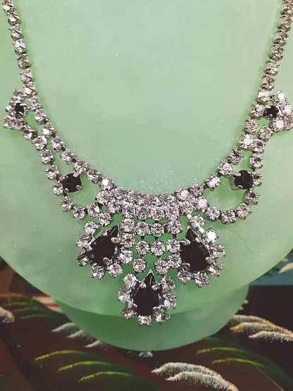 Vintage 1950s Rhinestone Necklace Choker Clear Black