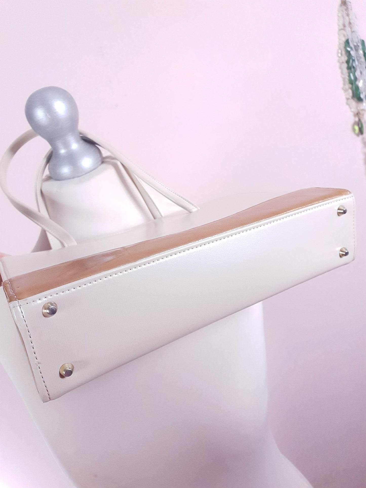 Vintage 1950s Handbag Tote Bag Top Handle Cream and Gold Retro