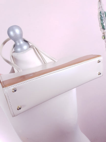 Vintage 1950s Handbag Tote Bag Top Handle Cream and Gold Retro