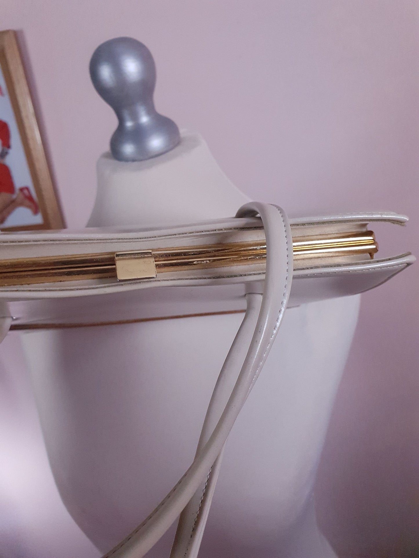 Vintage 1950s Handbag Tote Bag Top Handle Cream and Gold Retro