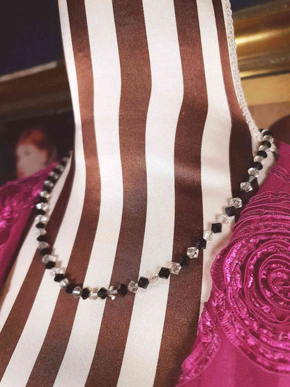 Vintage 1950s Crystal Necklace 18" Rhinestone Clear Black Mid-Century