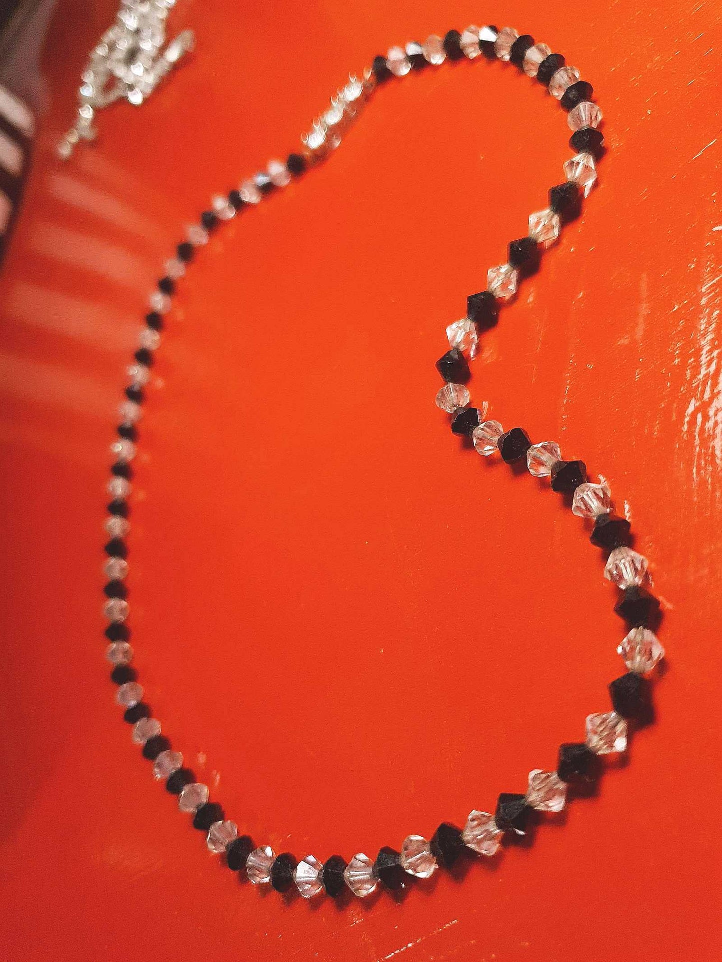 Vintage 1950s Crystal Necklace 18" Rhinestone Clear Black Mid-Century