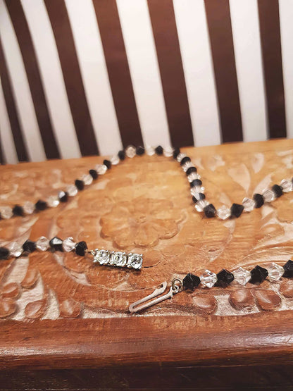 Vintage 1950s Crystal Necklace 18" Rhinestone Clear Black Mid-Century