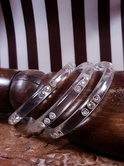 Vintage 1950s Lucite Rhinestone Bangles Set Of Three Bracelets Clear